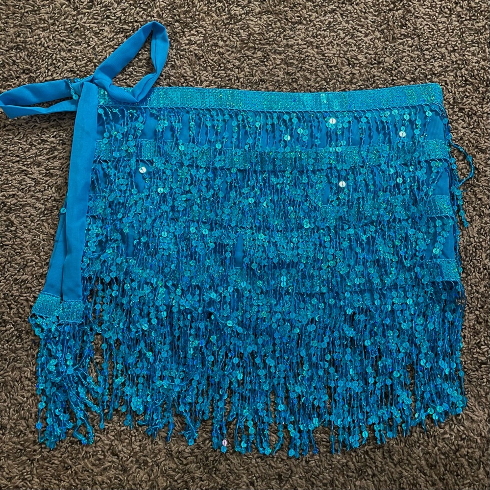 Blue Sequin Fringe Skirt